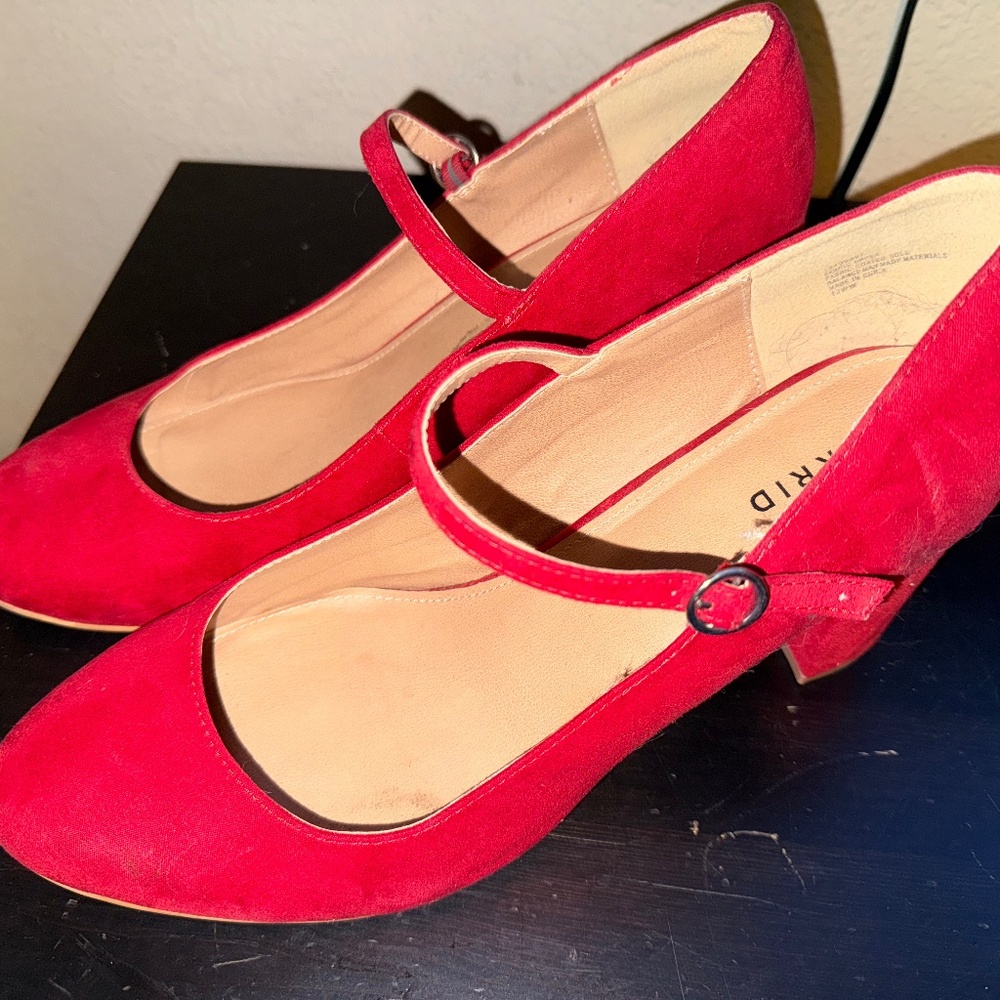 Red Suede Mary Jane Heels - Women